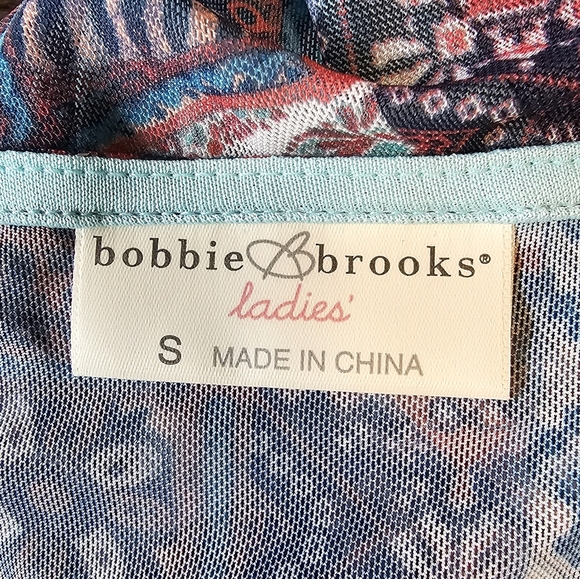 Bobbie Brooks Sheer Yoke Aqua Blue Pink Mesh Sleeveless Boho Blouse - Picture 7 of 9